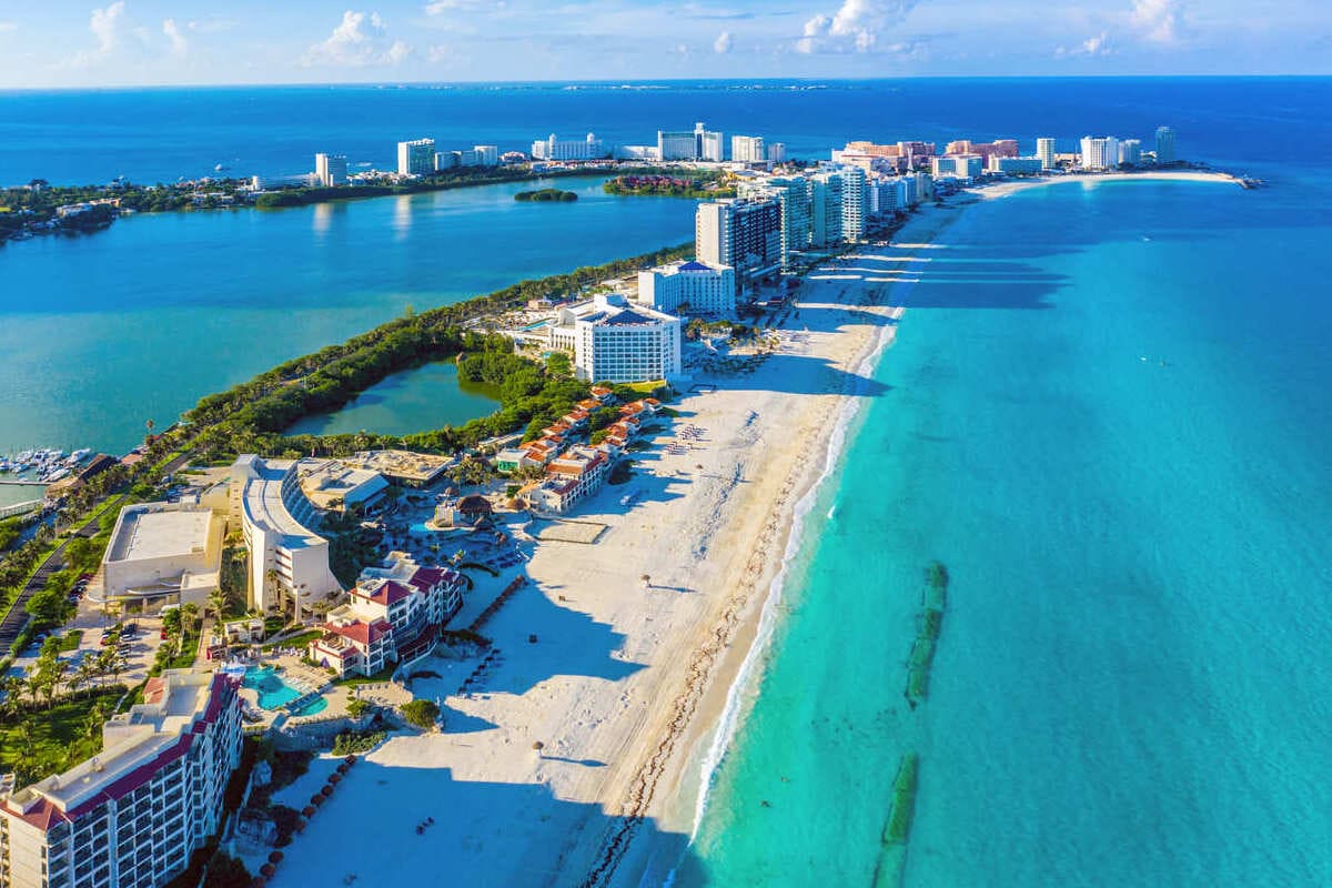 Aerial View Of The Cancun Hotel Zone, Mexico